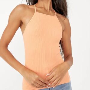 Free People Mmkay Seamless Tank Mango Ribbed High Neck Crisscross M/L NWT